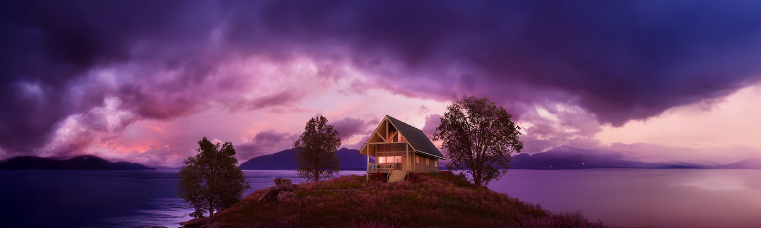 cottage in the middle of the lake